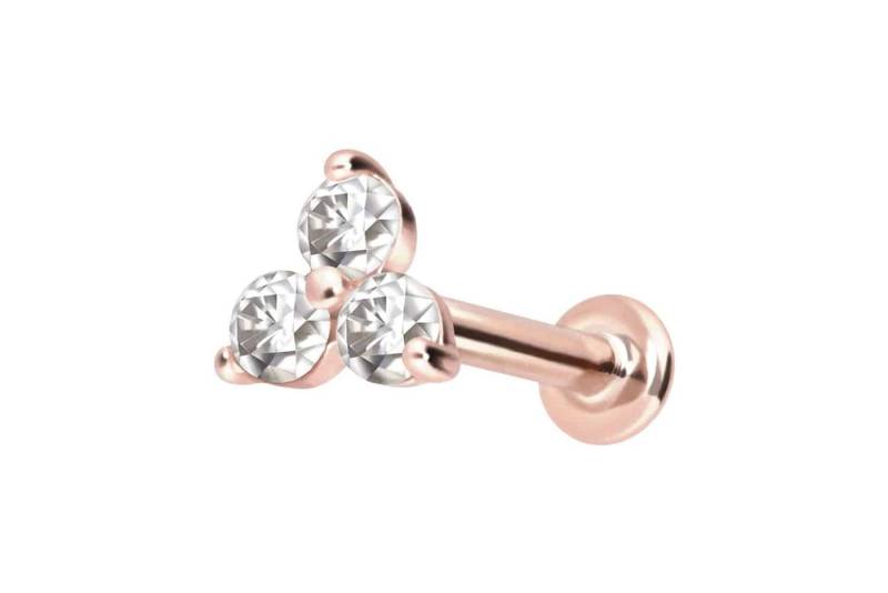 PIERCINGLINE Piercing-Set 14 Karat Gold Labret mit Innengewinde MOISSANIT-BLUME (Labrets / 1 Stk) von PIERCINGLINE