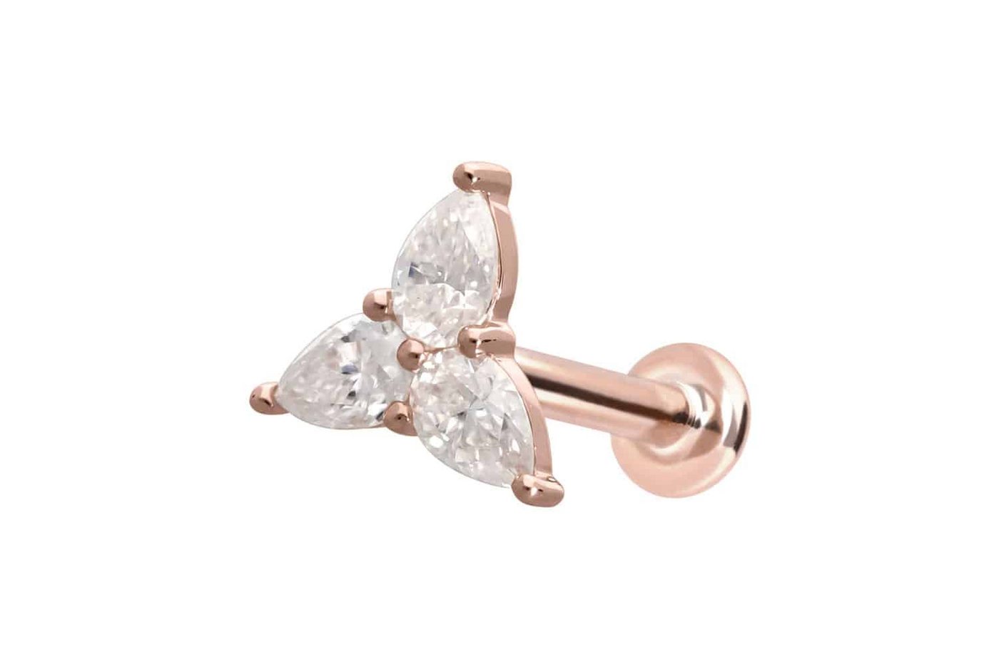 PIERCINGLINE Piercing-Set 14 Karat Gold Labret mit Innengewinde MOISSANIT-BLUME (Labrets / 1 Stk) von PIERCINGLINE