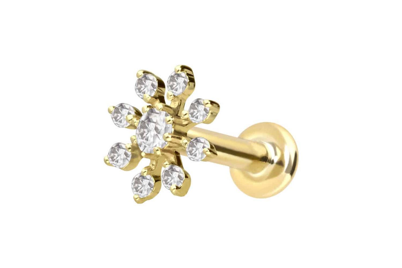 PIERCINGLINE Piercing-Set 14 Karat Gold Labret mit Innengewinde MOISSANIT-BLUME (Labrets, 1-tlg) von PIERCINGLINE