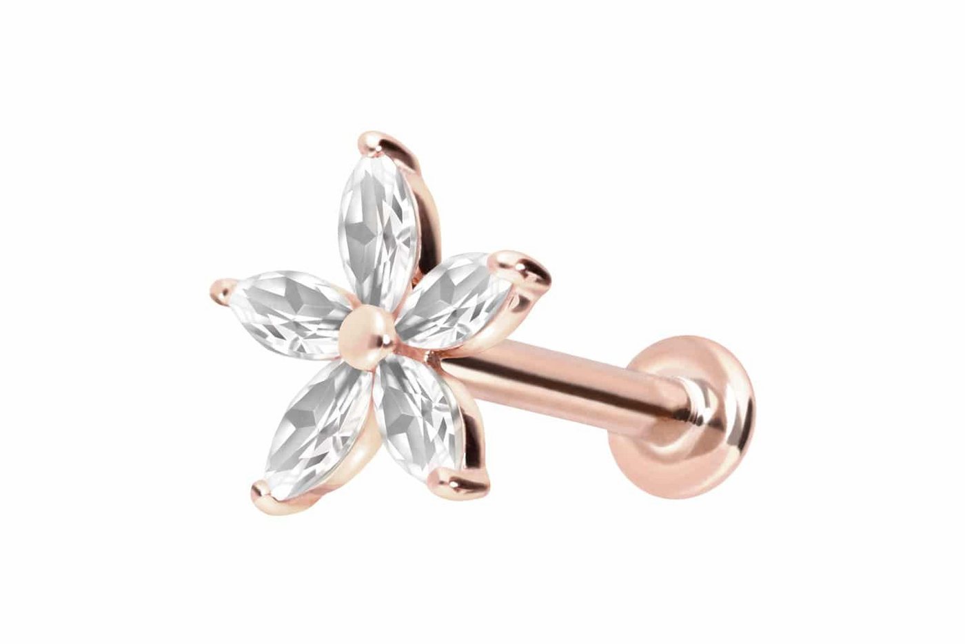 PIERCINGLINE Piercing-Set 14 Karat Gold Labret mit Innengewinde MOISSANIT-BLUME (Labrets, 1-tlg) von PIERCINGLINE