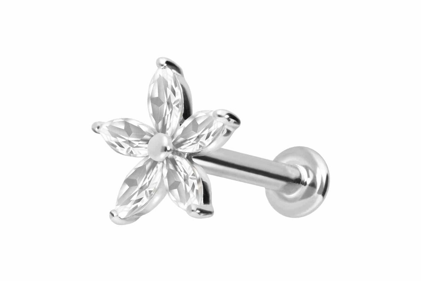 PIERCINGLINE Piercing-Set 14 Karat Gold Labret mit Innengewinde MOISSANIT-BLUME (Labrets, 1-tlg) von PIERCINGLINE
