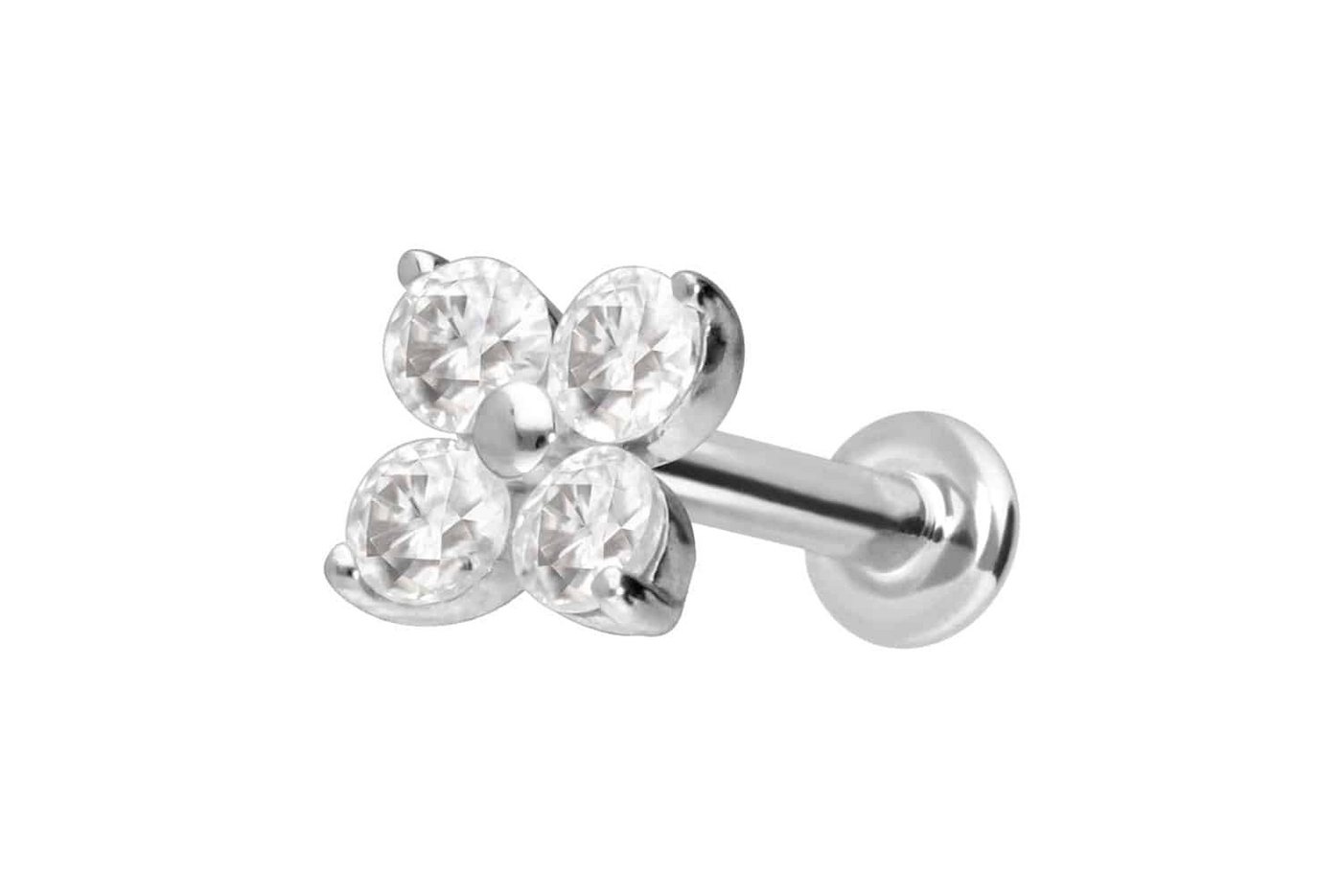 PIERCINGLINE Piercing-Set 14 Karat Gold Labret mit Innengewinde MOISSANIT-BLUME (Labrets / 1 Stk) von PIERCINGLINE