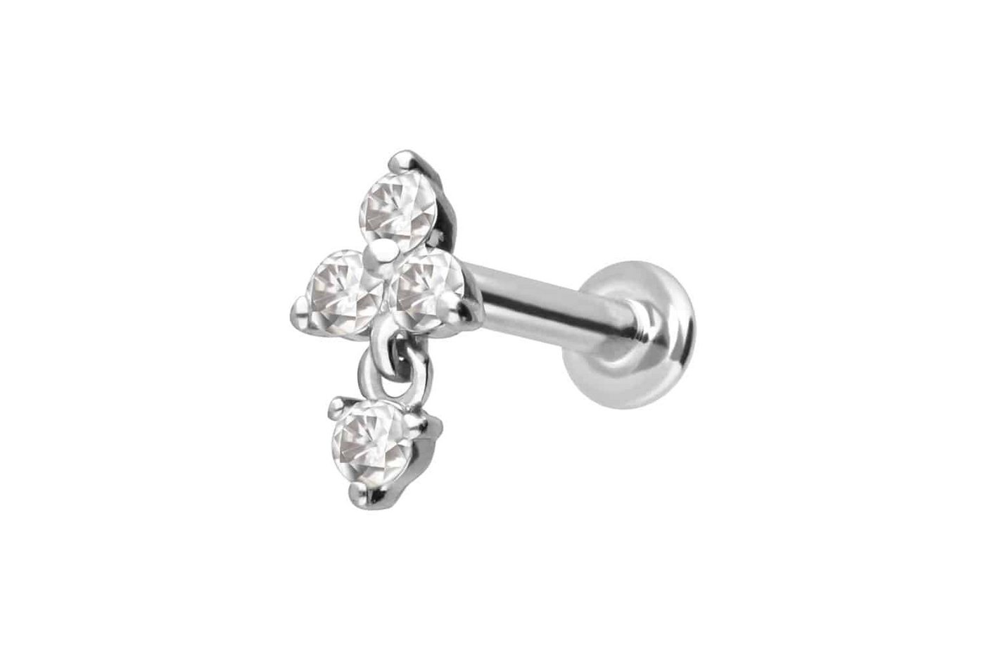 PIERCINGLINE Piercing-Set 14 Karat Gold Labret mit Innengewinde MOISSANIT-BLUME + MOISSANIT (Labrets, 1-tlg) von PIERCINGLINE
