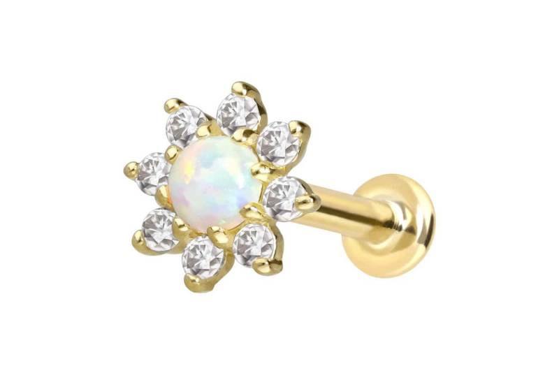 PIERCINGLINE Piercing-Set 14 Karat Gold Labret mit Innengewinde MOISSANIT-BLUME + SYNTHETISCHER (Labrets, 1-tlg) von PIERCINGLINE