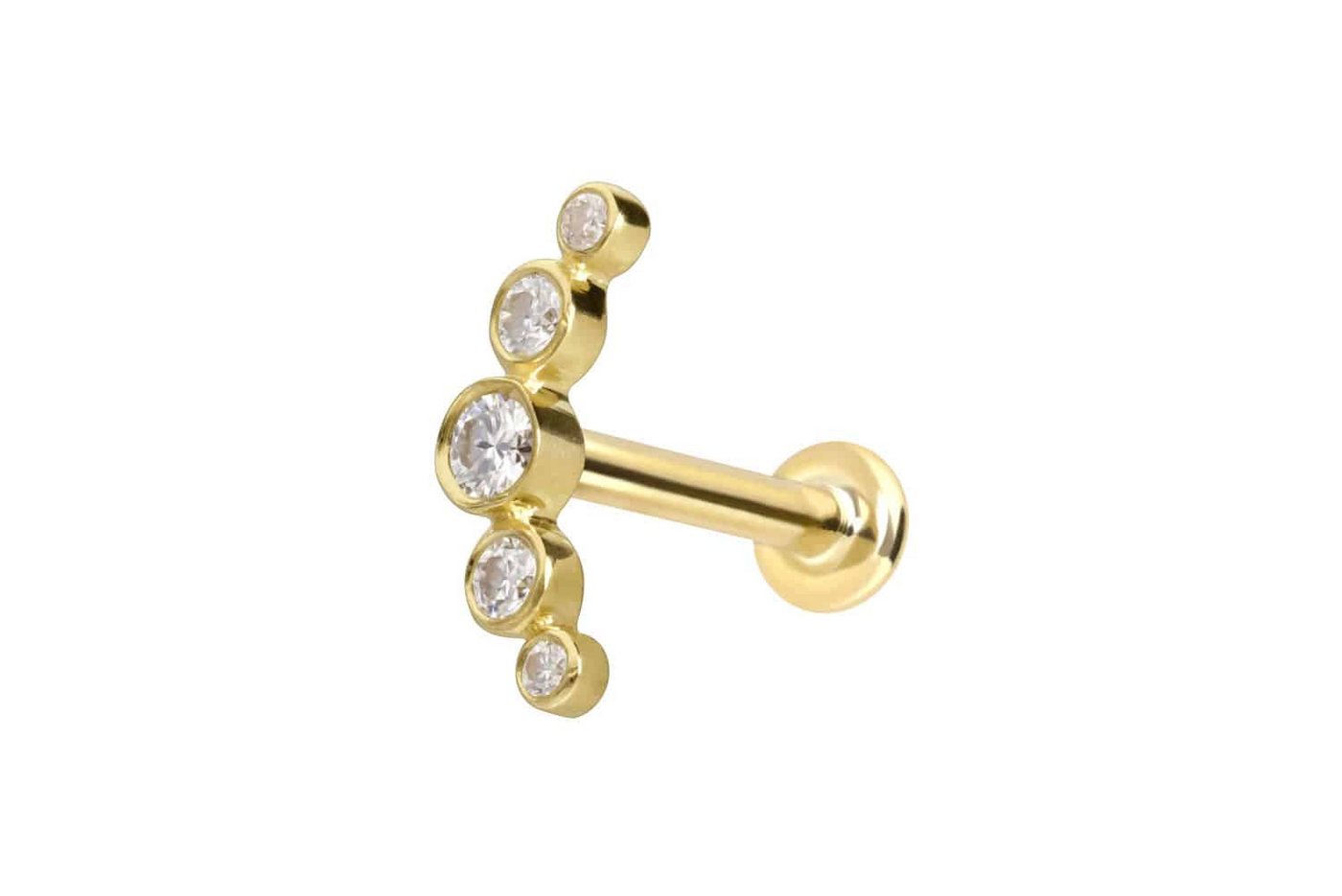 PIERCINGLINE Piercing-Set 14 Karat Gold Labret mit Innengewinde MOISSANIT-BOGEN (Labrets, 1-tlg) von PIERCINGLINE