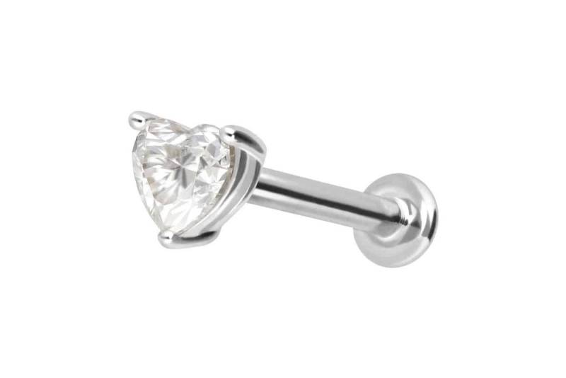 PIERCINGLINE Piercing-Set 14 Karat Gold Labret mit Innengewinde MOISSANIT-HERZ (Labrets / 1 Stk) von PIERCINGLINE