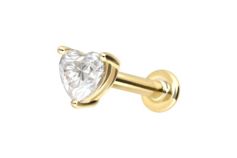 PIERCINGLINE Piercing-Set 14 Karat Gold Labret mit Innengewinde MOISSANIT-HERZ (Labrets / 1 Stk) von PIERCINGLINE