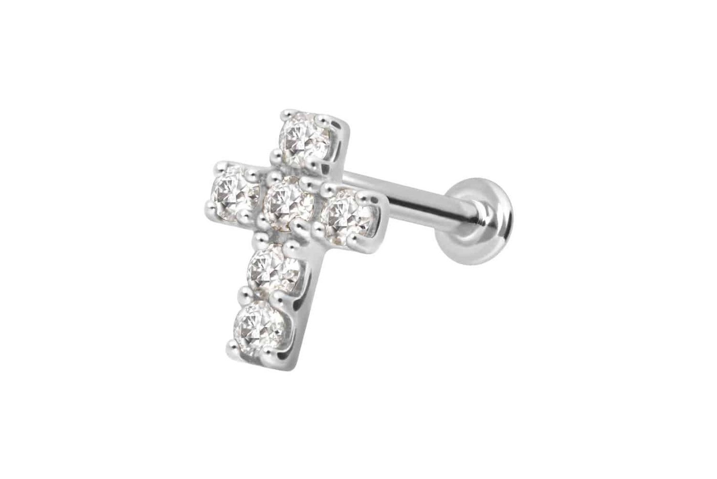 PIERCINGLINE Piercing-Set 14 Karat Gold Labret mit Innengewinde MOISSANIT-KREUZ (Labrets, 1-tlg) von PIERCINGLINE