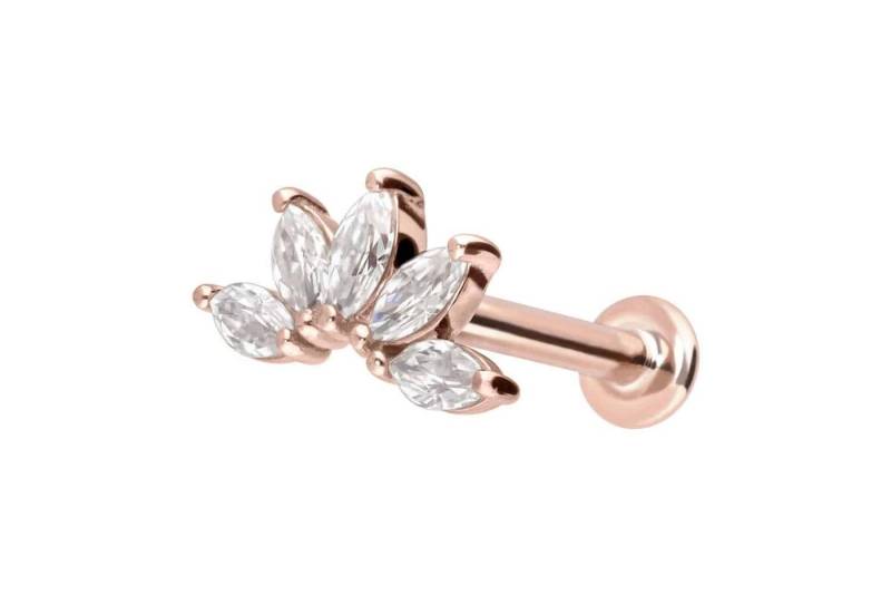 PIERCINGLINE Piercing-Set 14 Karat Gold Labret mit Innengewinde MOISSANIT-LOTUSBLÜTE (Labrets / 1 Stk) von PIERCINGLINE
