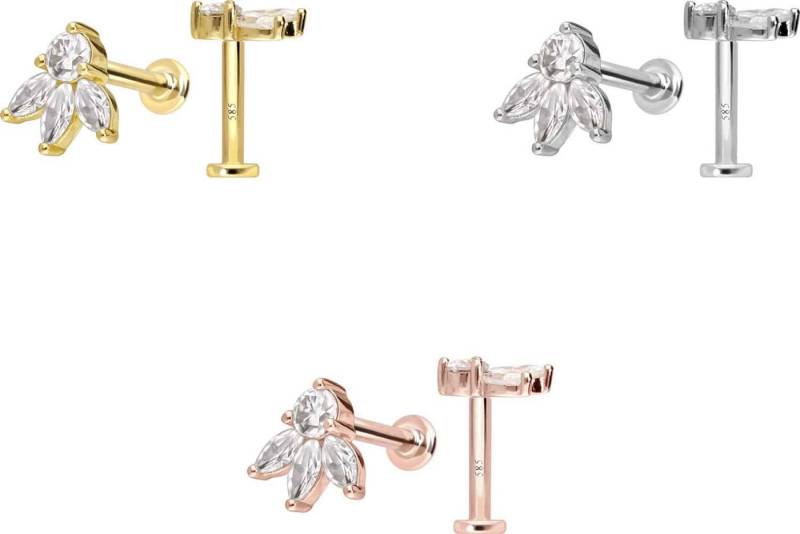 PIERCINGLINE Piercing-Set 14 Karat Gold Labret mit Innengewinde MOISSANIT-LOTUSBLÜTE (Labrets / 1 Stk) von PIERCINGLINE