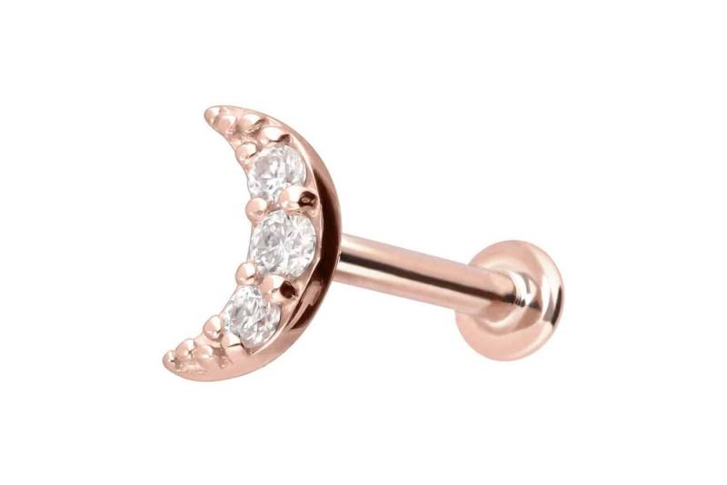 PIERCINGLINE Piercing-Set 14 Karat Gold Labret mit Innengewinde MOISSANIT-MOND (Labrets / 1 Stk) von PIERCINGLINE