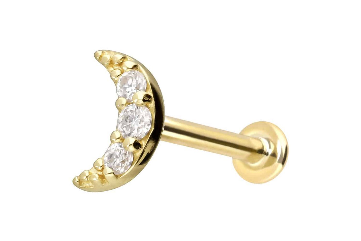 PIERCINGLINE Piercing-Set 14 Karat Gold Labret mit Innengewinde MOISSANIT-MOND (Labrets / 1 Stk) von PIERCINGLINE