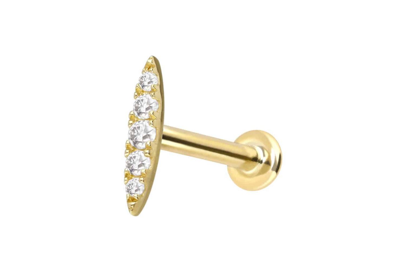 PIERCINGLINE Piercing-Set 14 Karat Gold Labret mit Innengewinde MOISSANIT-OVAL (Labrets, 1-tlg) von PIERCINGLINE