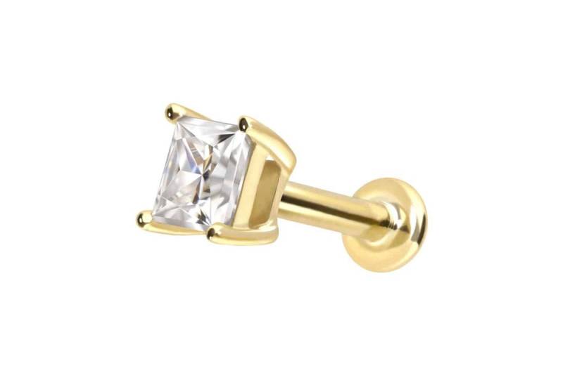 PIERCINGLINE Piercing-Set 14 Karat Gold Labret mit Innengewinde MOISSANIT-QUADRAT (Labrets / 1 Stk) von PIERCINGLINE