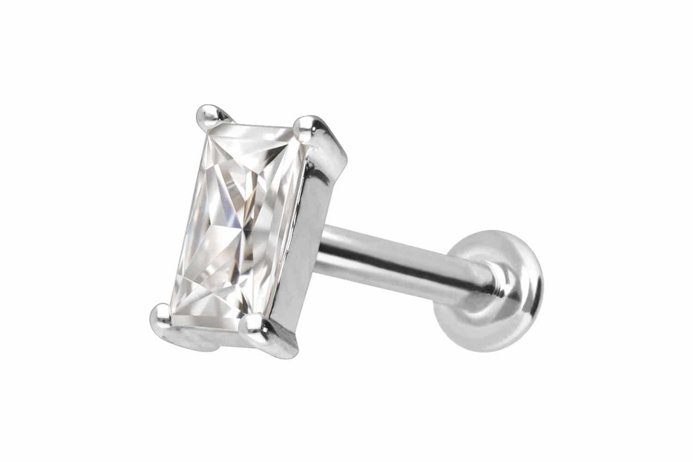 PIERCINGLINE Piercing-Set 14 Karat Gold Labret mit Innengewinde MOISSANIT-RECHTECK (Labrets / 1 Stk) von PIERCINGLINE
