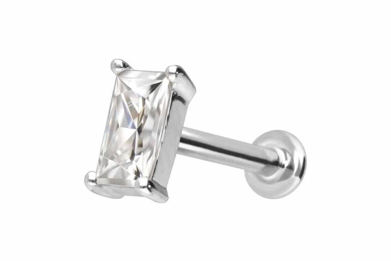 PIERCINGLINE Piercing-Set 14 Karat Gold Labret mit Innengewinde MOISSANIT-RECHTECK (Labrets / 1 Stk) von PIERCINGLINE