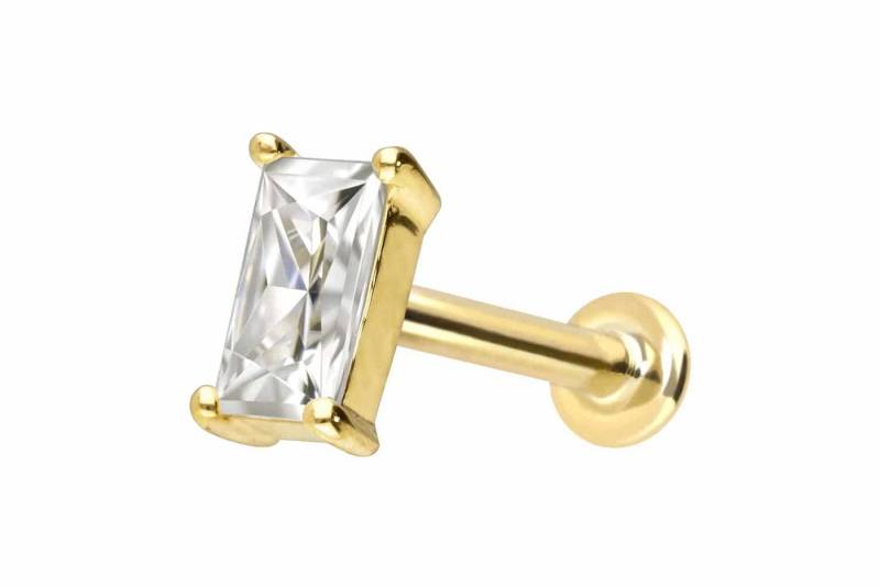 PIERCINGLINE Piercing-Set 14 Karat Gold Labret mit Innengewinde MOISSANIT-RECHTECK (Labrets / 1 Stk) von PIERCINGLINE