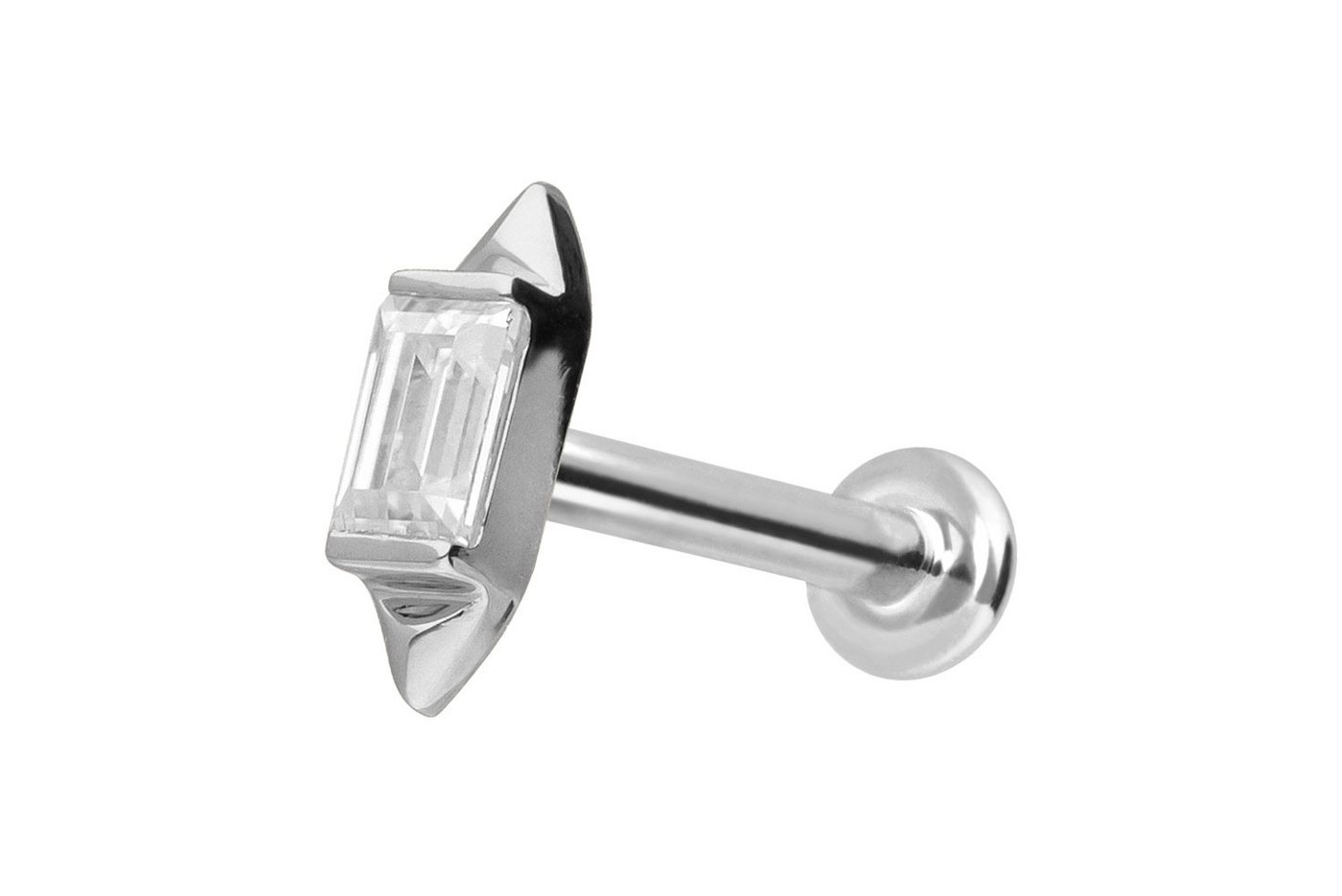 PIERCINGLINE Piercing-Set 14 Karat Gold Labret mit Innengewinde MOISSANIT-RECHTECK + 2 SPITZEN (Labrets / 1 Stk) von PIERCINGLINE
