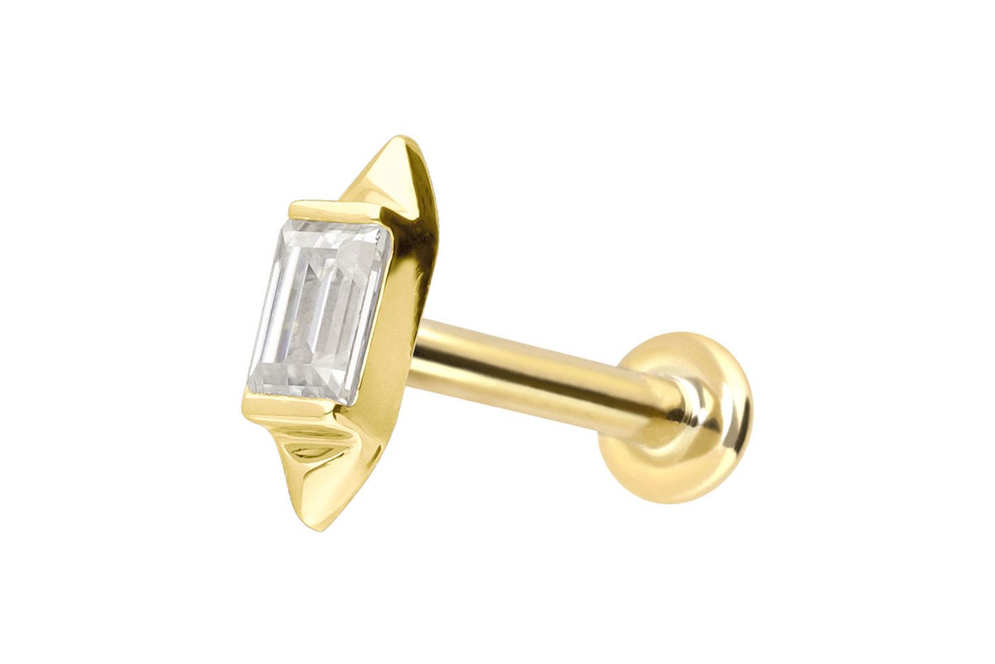 PIERCINGLINE Piercing-Set 14 Karat Gold Labret mit Innengewinde MOISSANIT-RECHTECK + 2 SPITZEN (Labrets / 1 Stk) von PIERCINGLINE