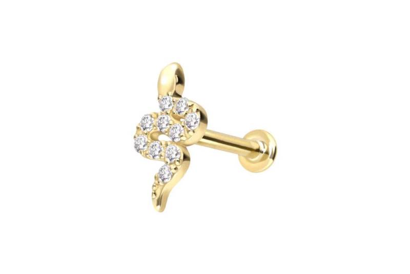 PIERCINGLINE Piercing-Set 14 Karat Gold Labret mit Innengewinde MOISSANIT-SCHLANGE (Labrets / 1 Stk) von PIERCINGLINE