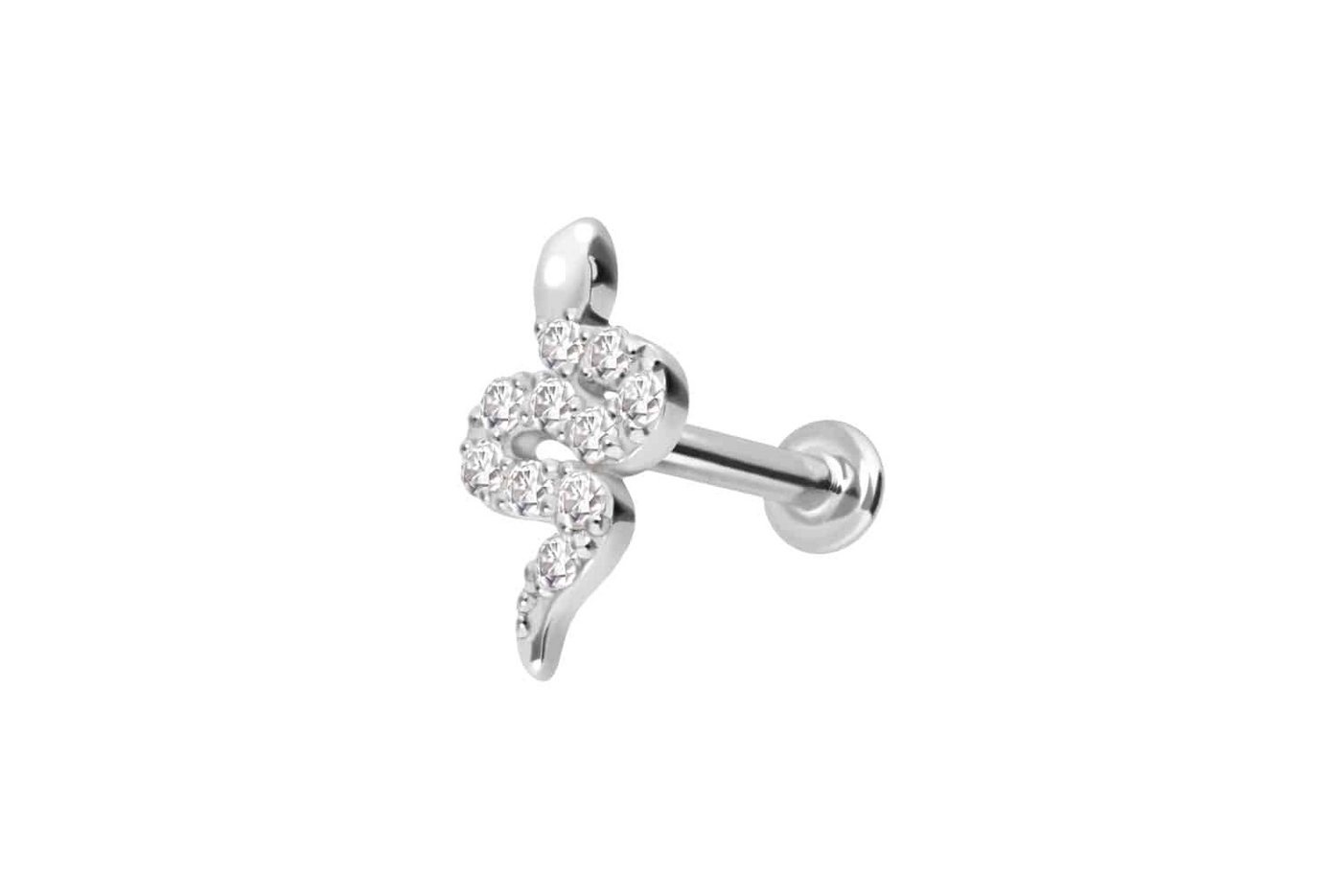 PIERCINGLINE Piercing-Set 14 Karat Gold Labret mit Innengewinde MOISSANIT-SCHLANGE (Labrets / 1 Stk) von PIERCINGLINE