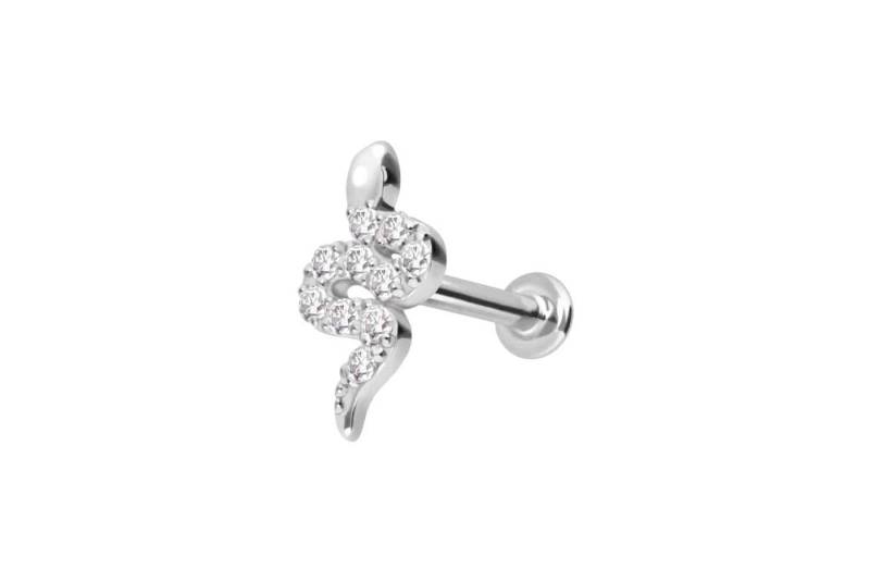 PIERCINGLINE Piercing-Set 14 Karat Gold Labret mit Innengewinde MOISSANIT-SCHLANGE (Labrets / 1 Stk) von PIERCINGLINE