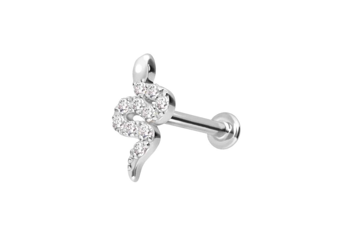 PIERCINGLINE Piercing-Set 14 Karat Gold Labret mit Innengewinde MOISSANIT-SCHLANGE (Labrets, 1-tlg) von PIERCINGLINE