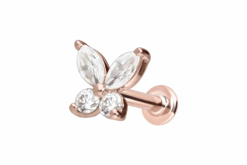 PIERCINGLINE Piercing-Set 14 Karat Gold Labret mit Innengewinde MOISSANIT-SCHMETTERLING (Labrets, 1-tlg) von PIERCINGLINE