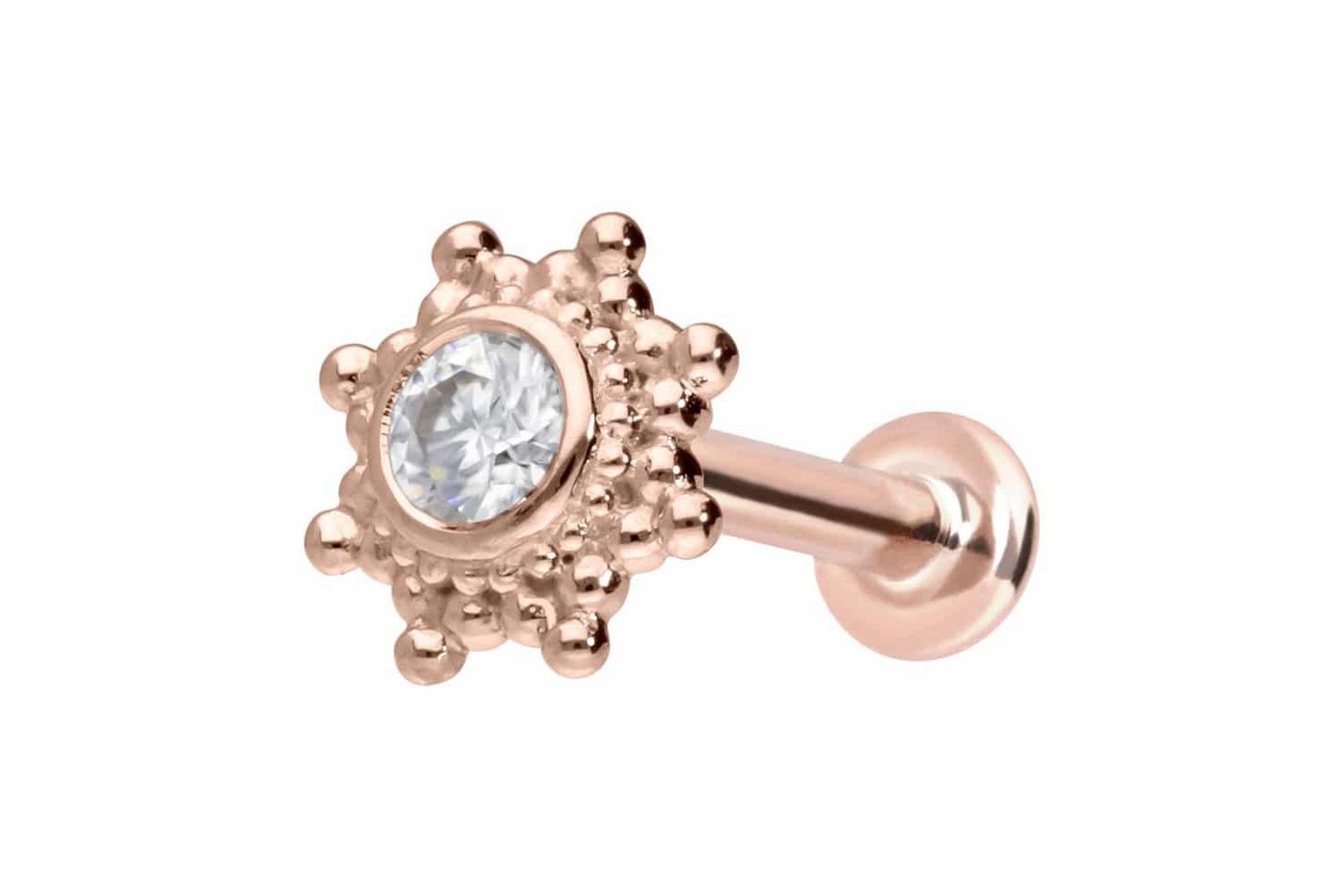 PIERCINGLINE Piercing-Set 14 Karat Gold Labret mit Innengewinde MOISSANIT-SONNE (Labrets, 1-tlg) von PIERCINGLINE