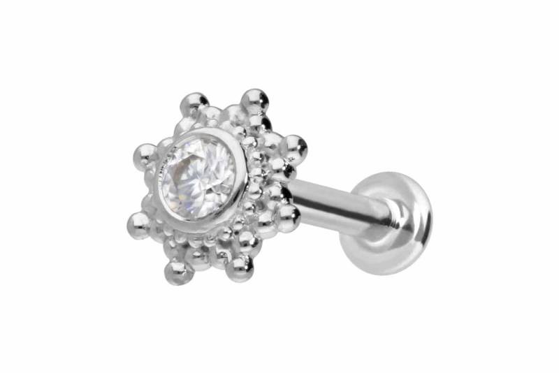 PIERCINGLINE Piercing-Set 14 Karat Gold Labret mit Innengewinde MOISSANIT-SONNE (Labrets, 1-tlg) von PIERCINGLINE