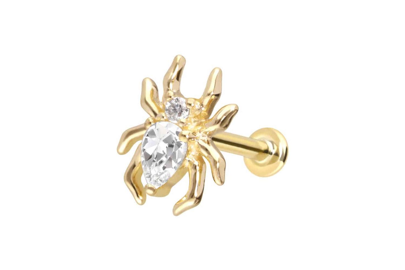 PIERCINGLINE Piercing-Set 14 Karat Gold Labret mit Innengewinde MOISSANIT-SPINNE (Labrets, 1-tlg) von PIERCINGLINE