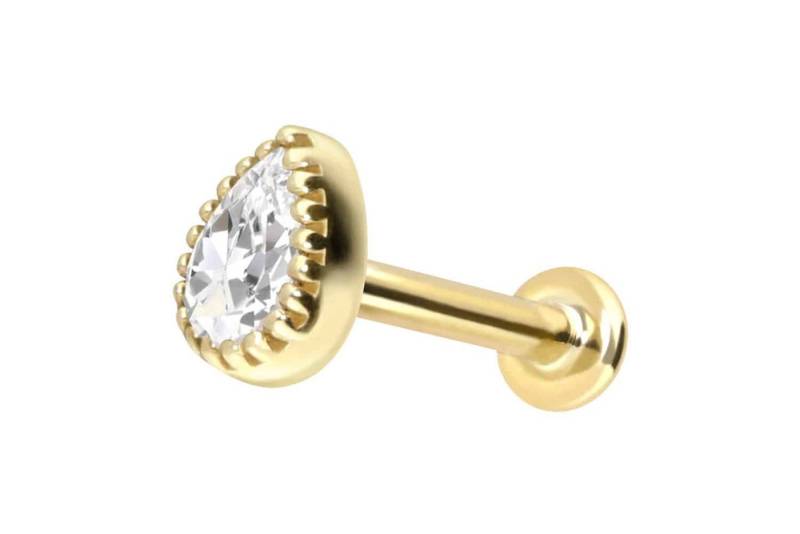 PIERCINGLINE Piercing-Set 14 Karat Gold Labret mit Innengewinde MOISSANIT-TROPFEN (Labrets / 1 Stk) von PIERCINGLINE
