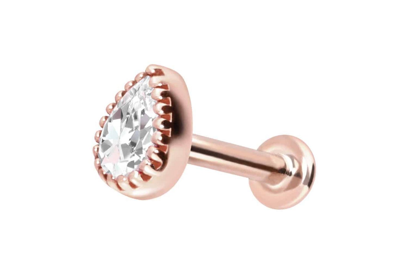 PIERCINGLINE Piercing-Set 14 Karat Gold Labret mit Innengewinde MOISSANIT-TROPFEN (Labrets / 1 Stk) von PIERCINGLINE