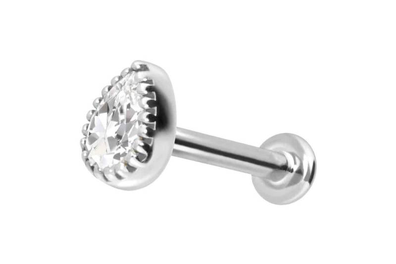 PIERCINGLINE Piercing-Set 14 Karat Gold Labret mit Innengewinde MOISSANIT-TROPFEN (Labrets / 1 Stk) von PIERCINGLINE