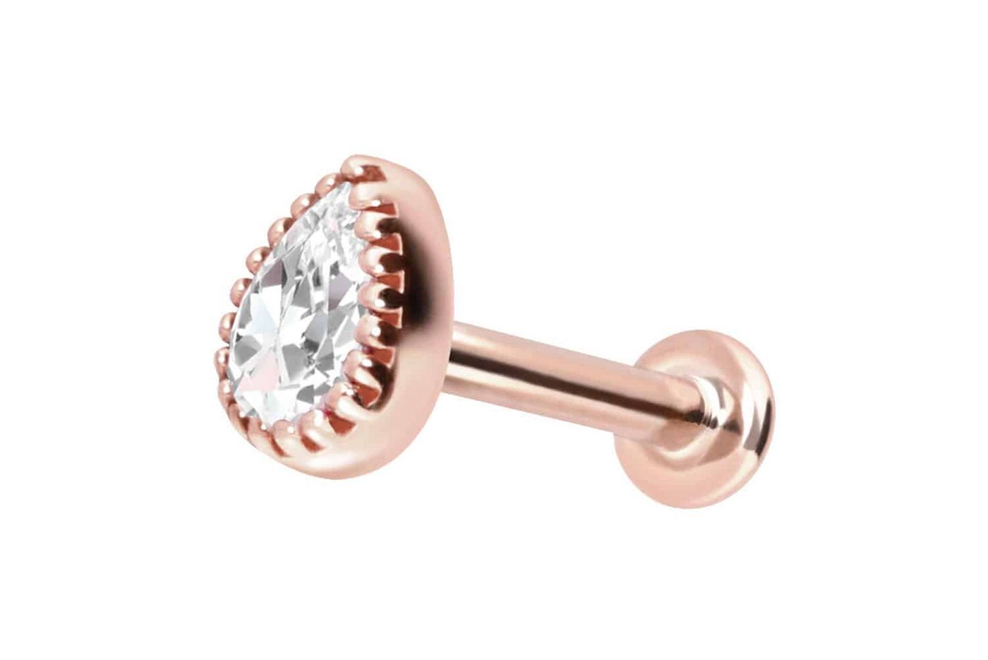 PIERCINGLINE Piercing-Set 14 Karat Gold Labret mit Innengewinde MOISSANIT-TROPFEN (Labrets / 1 Stk) von PIERCINGLINE