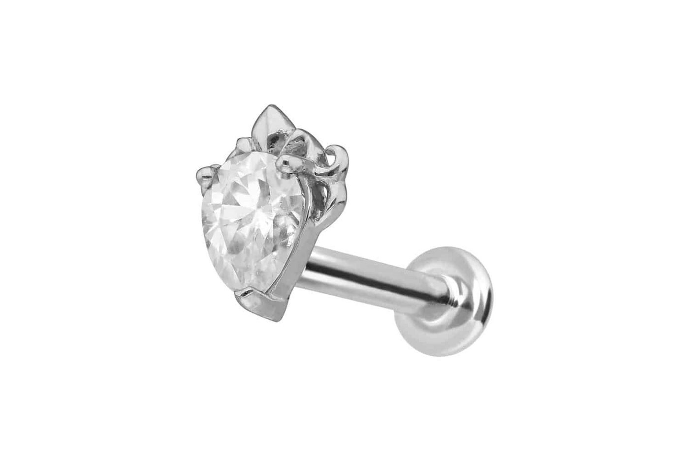 PIERCINGLINE Piercing-Set 14 Karat Gold Labret mit Innengewinde MOISSANIT-TROPFEN (Labrets / 1 Stk) von PIERCINGLINE