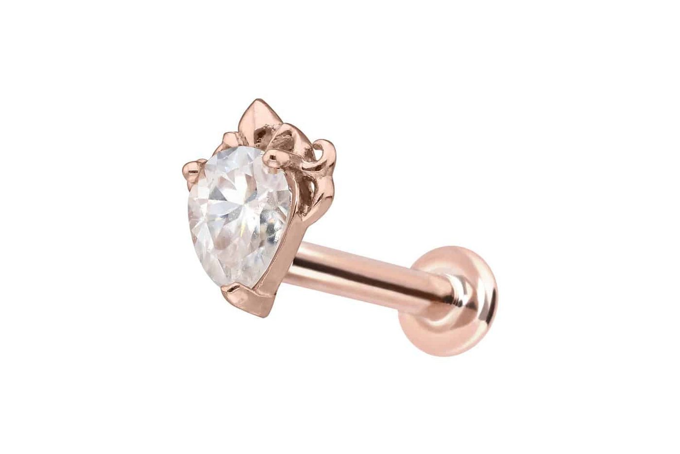 PIERCINGLINE Piercing-Set 14 Karat Gold Labret mit Innengewinde MOISSANIT-TROPFEN (Labrets / 1 Stk) von PIERCINGLINE