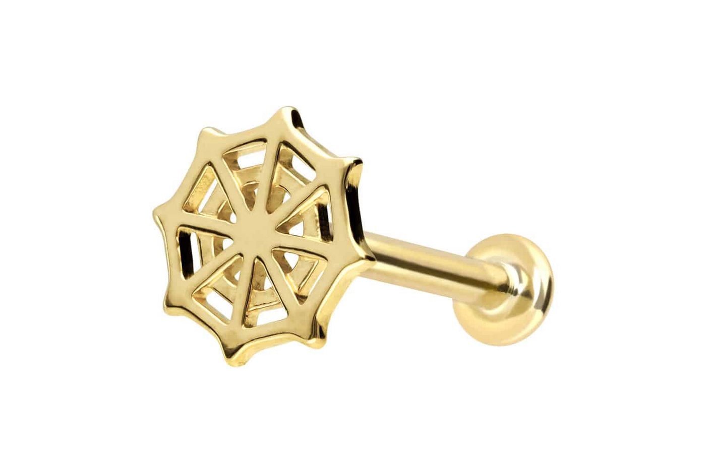 PIERCINGLINE Piercing-Set 14 Karat Gold Labret mit Innengewinde SPINNENNETZ (Labrets / 1 Stk) von PIERCINGLINE