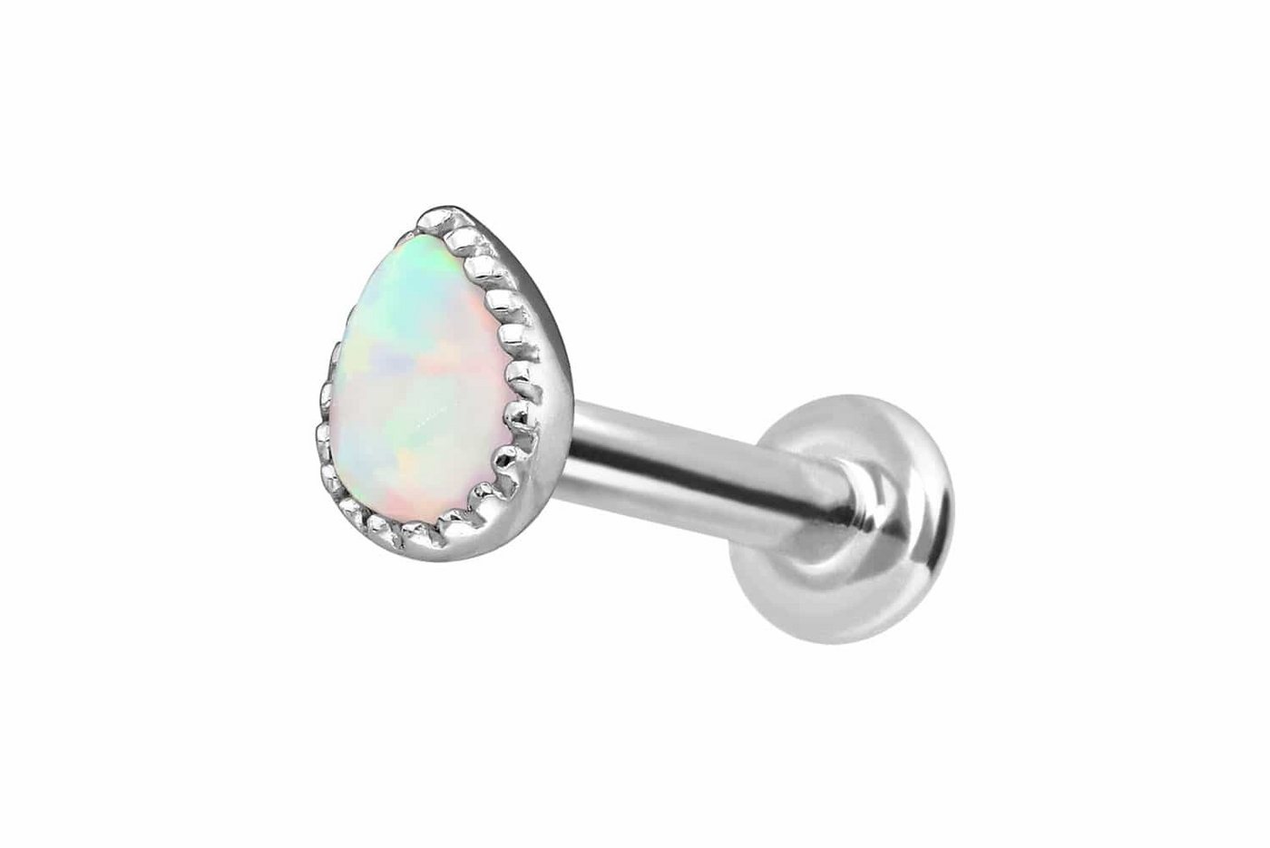 PIERCINGLINE Piercing-Set 14 Karat Gold Labret mit Innengewinde SYNTHETISCHER OPALTROPFEN (Labrets / 1 Stk) von PIERCINGLINE