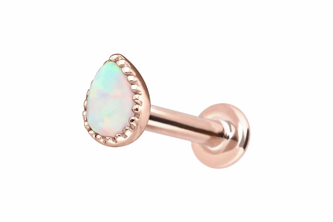 PIERCINGLINE Piercing-Set 14 Karat Gold Labret mit Innengewinde SYNTHETISCHER OPALTROPFEN (Labrets / 1 Stk) von PIERCINGLINE