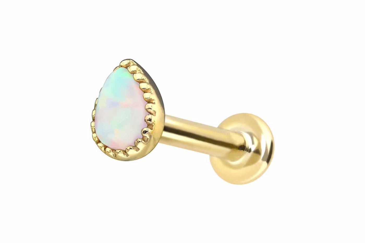PIERCINGLINE Piercing-Set 14 Karat Gold Labret mit Innengewinde SYNTHETISCHER OPALTROPFEN (Labrets / 1 Stk) von PIERCINGLINE