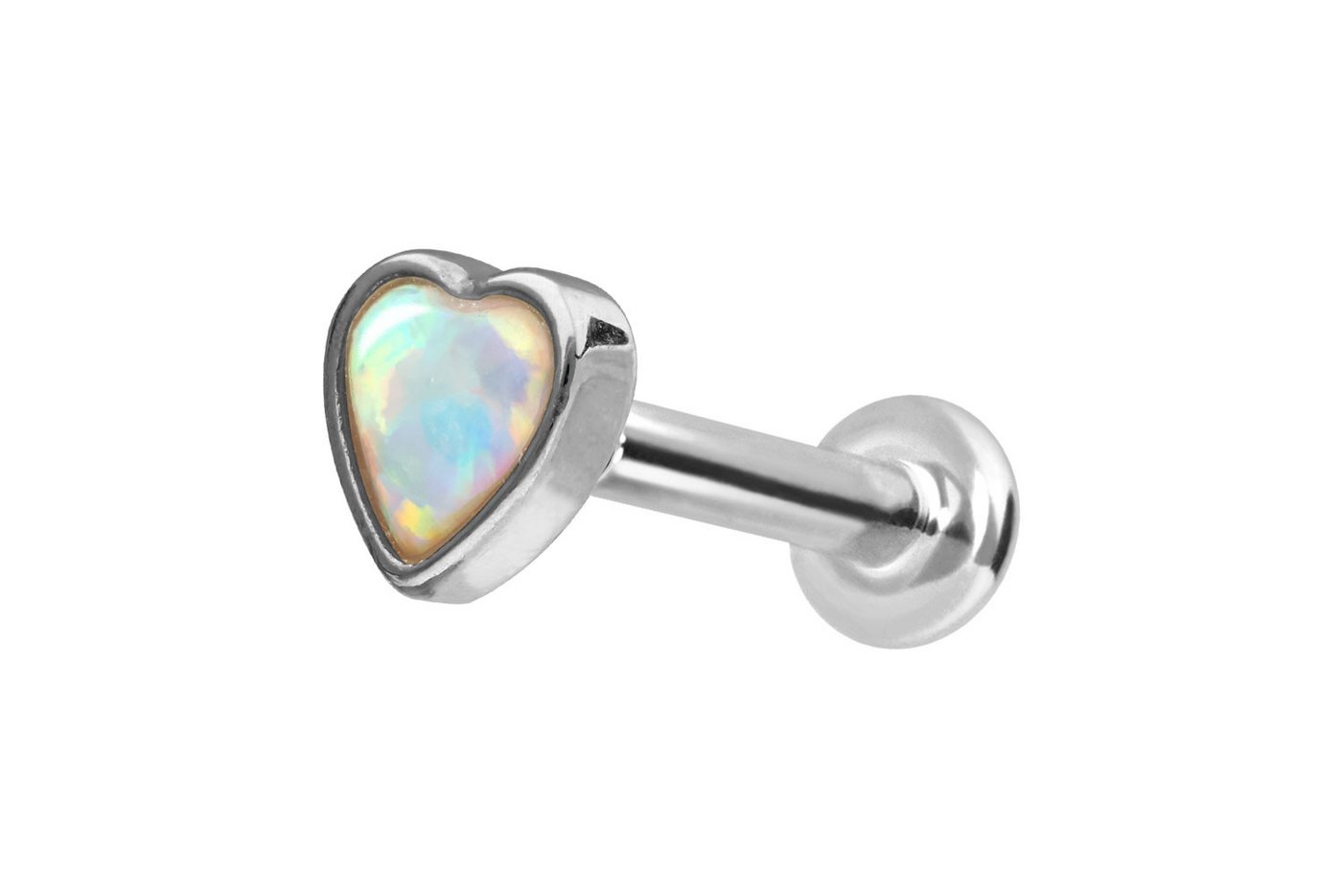 PIERCINGLINE Piercing-Set 14 Karat Gold Labret mit Innengewinde SYNTHETISCHES OPAL-HERZ (Labrets, 1-tlg) von PIERCINGLINE