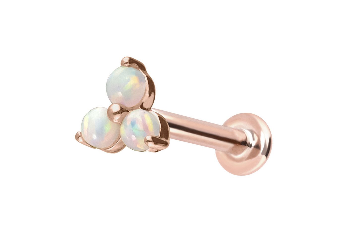 PIERCINGLINE Piercing-Set 14 Karat Gold Labret mit Push Fit BLUME + 3 SYNTHETISCHE OPALE (Labrets, 1-tlg) von PIERCINGLINE