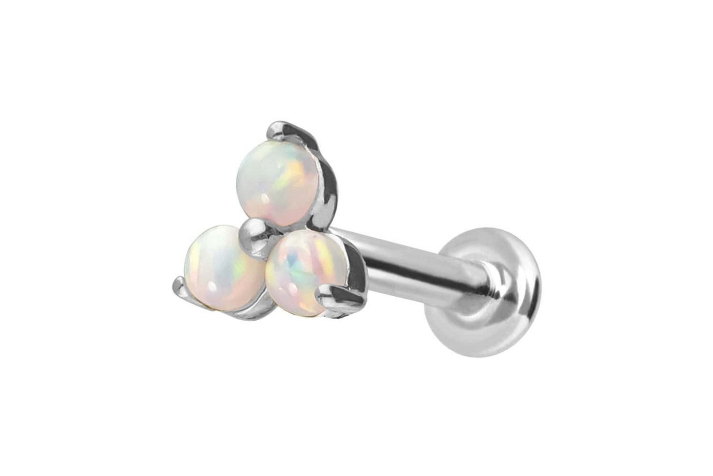PIERCINGLINE Piercing-Set 14 Karat Gold Labret mit Push Fit BLUME + 3 SYNTHETISCHE OPALE (Labrets, 1-tlg) von PIERCINGLINE