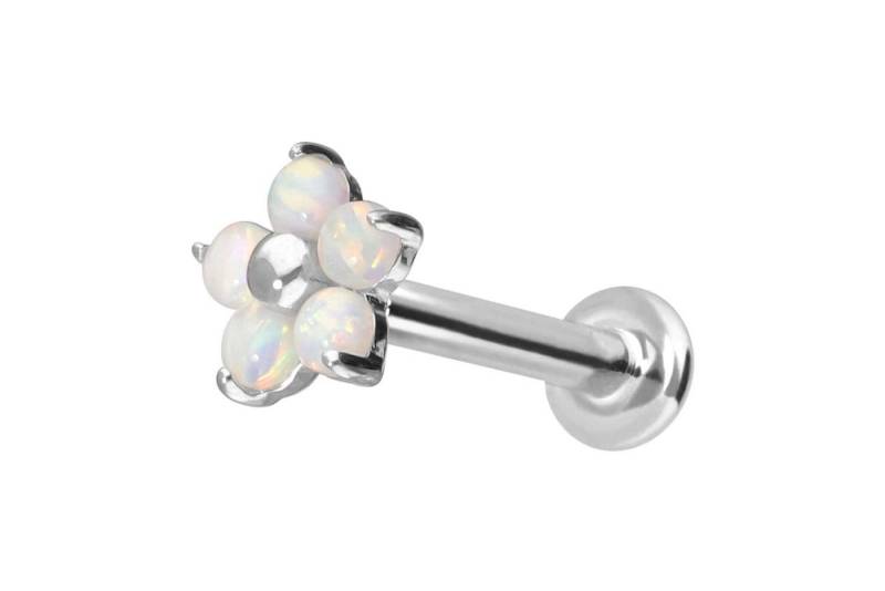 PIERCINGLINE Piercing-Set 14 Karat Gold Labret mit Push Fit BLUME + 5 SYNTHETISCHE OPALE (Labrets, 1-tlg) von PIERCINGLINE