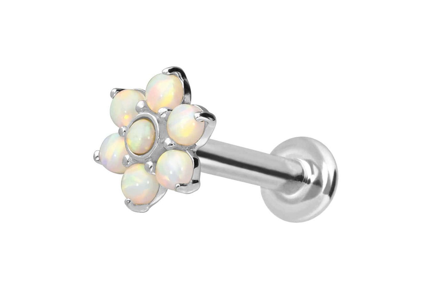 PIERCINGLINE Piercing-Set 14 Karat Gold Labret mit Push Fit BLUME + 7 SYNTHETISCHE OPALE (Labrets, 1-tlg) von PIERCINGLINE