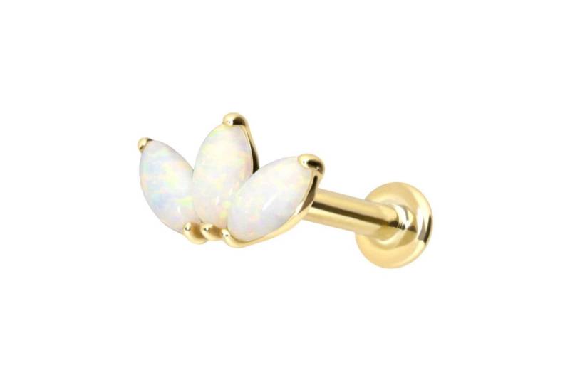 PIERCINGLINE Piercing-Set 14 Karat Gold Labret mit Push Fit LOTUSBLÜTE + SYNTHETISCHE OPALE (Labrets / 1 Stk) von PIERCINGLINE