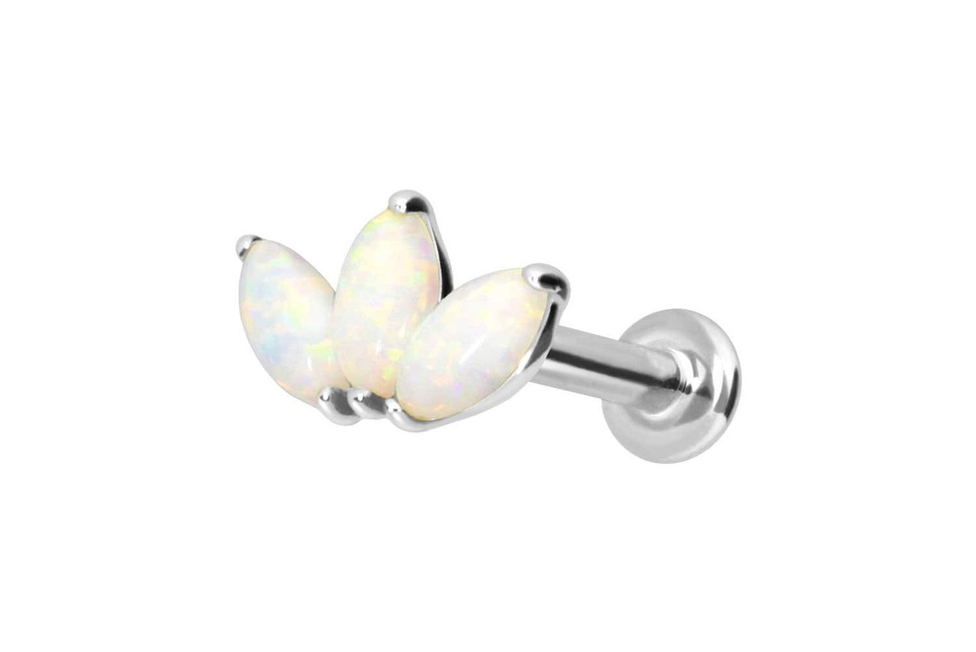 PIERCINGLINE Piercing-Set 14 Karat Gold Labret mit Push Fit LOTUSBLÜTE + SYNTHETISCHE OPALE (Labrets / 1 Stk) von PIERCINGLINE