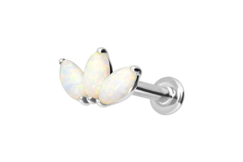 PIERCINGLINE Piercing-Set 14 Karat Gold Labret mit Push Fit LOTUSBLÜTE + SYNTHETISCHE OPALE (Labrets / 1 Stk) von PIERCINGLINE