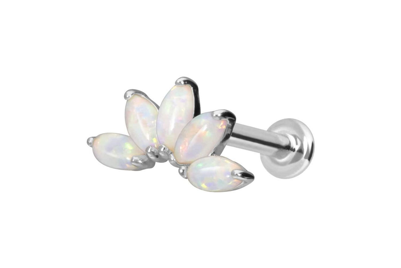 PIERCINGLINE Piercing-Set 14 Karat Gold Labret mit Push Fit LOTUSBLÜTE + SYNTHETISCHE OPALE (Labrets, 1-tlg) von PIERCINGLINE